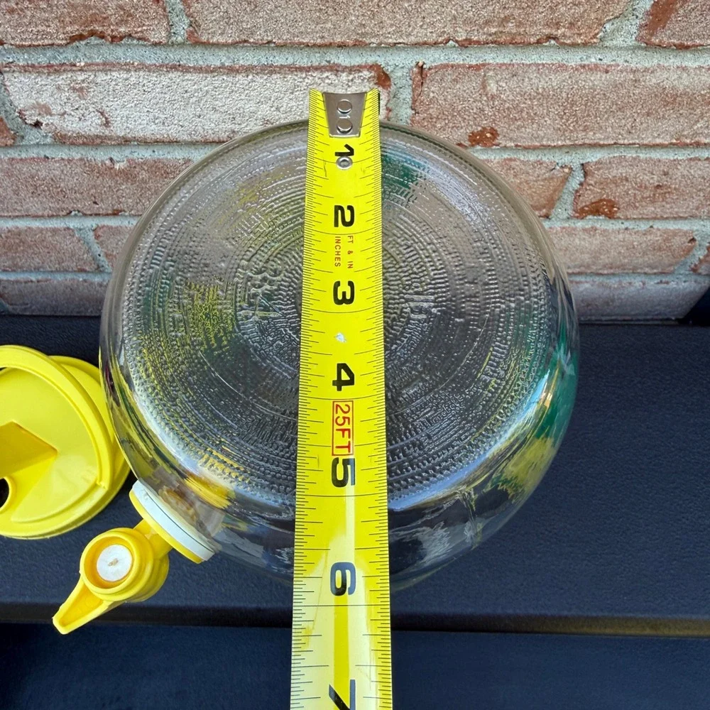 Vintage 80s Sunflower 1 Gallon Glass Sun Tea Jar Drink Dispenser Yellow